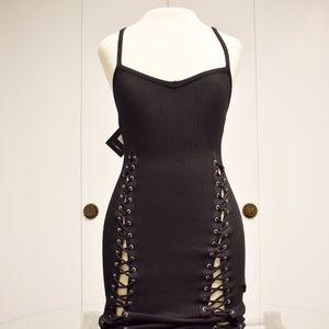 NWT - Fashion Nova: Temperance Black Knit Lace-Up Dress